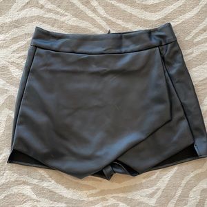 Black leather mini skort